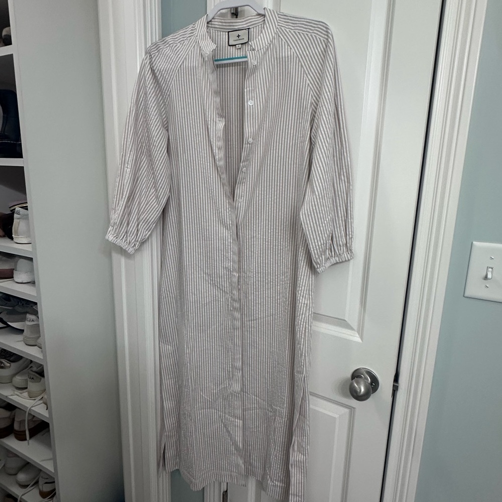 Tuckernuck Beige and White Striped Shirt Dress